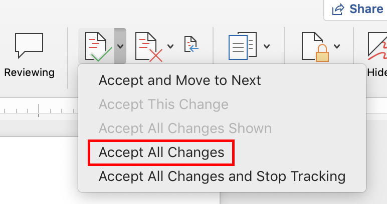 paste a document with track changes in word for mac